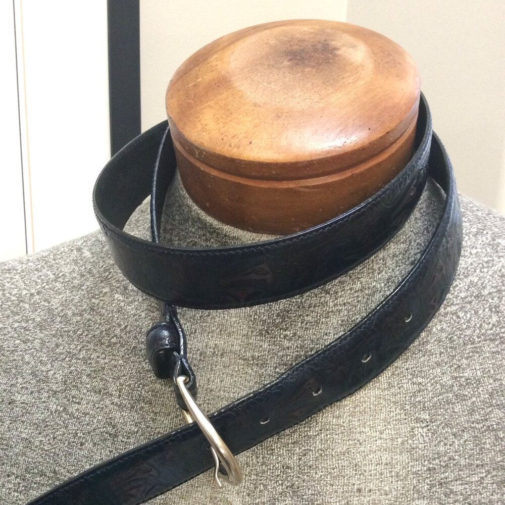 Vintage Italian Leather Belt STEFANO CORSINI Stamped Design 44